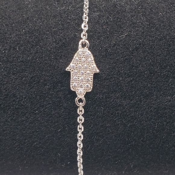 925 Sterling Silver Hamsa Bracelet Adjustable 6-7.5" Women 5A CZ, NEW - Picture 5 of 6